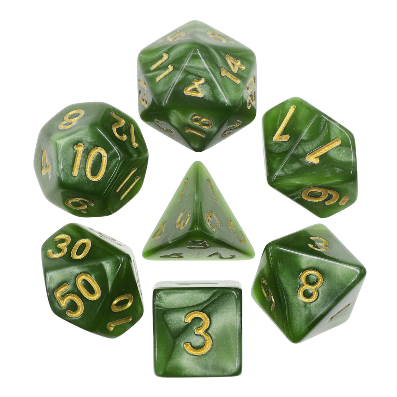10mm Green Pearl 7pc Mini Polyhedral Dice Set